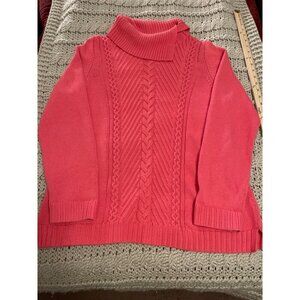 Talbots Womens Coral Cable Knit Turtleneck Sweater XL